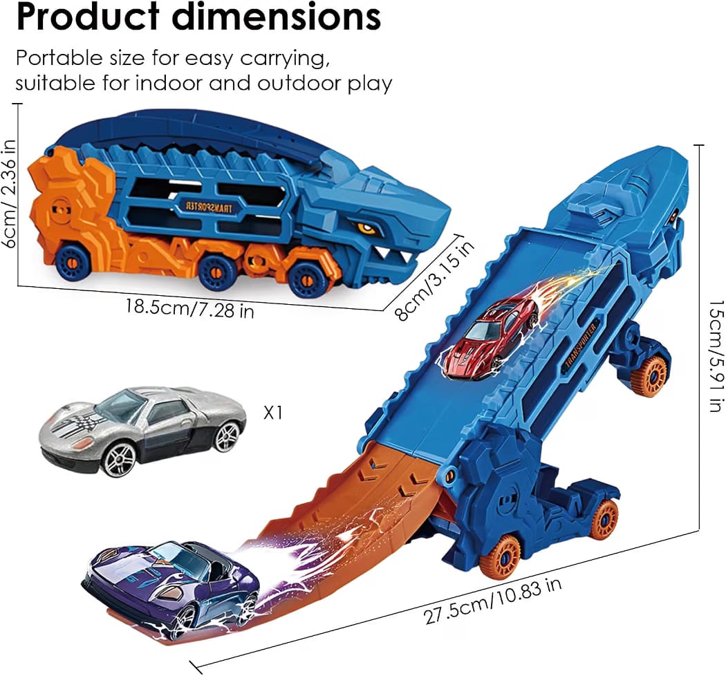 Dino Transporter Truck for Kids 3+ | 2-in-1 Car Carrier & Launch Ramp, 1 Car Included