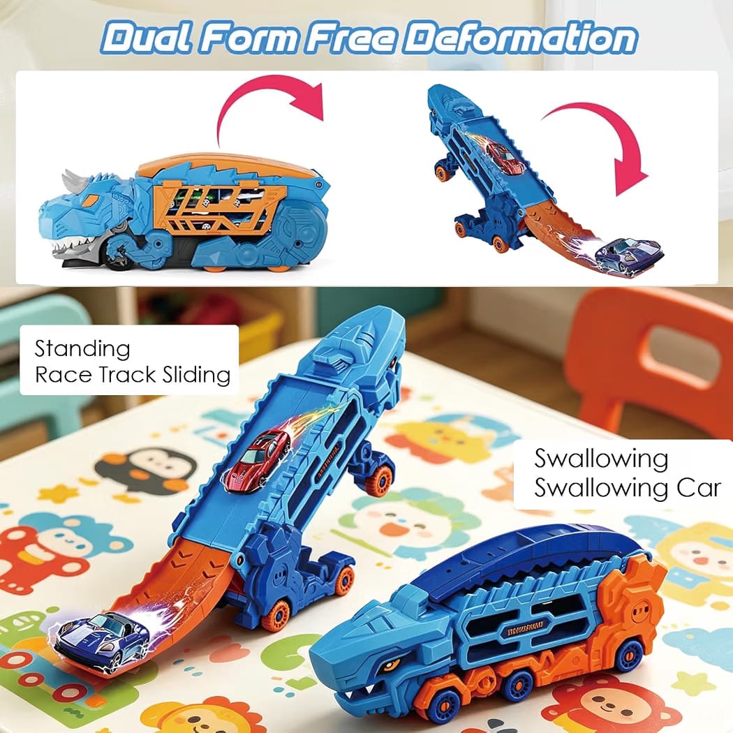 Dino Transporter Truck for Kids 3+ | 2-in-1 Car Carrier & Launch Ramp, 1 Car Included