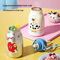 Cute Animal Insulated Water Bottle for Kids, 420 mL | Steel, Leak-Proof, Straw + Sip Lid