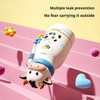 Cute Animal Insulated Water Bottle for Kids, 420 mL | Steel, Leak-Proof, Straw + Sip Lid